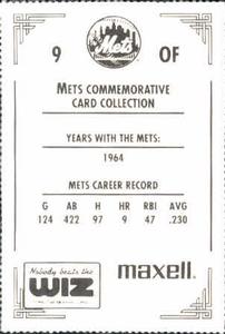1991 The Wiz New York Mets #9 George Altman Back