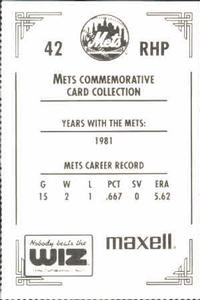 1991 The Wiz New York Mets #42 Danny Boitano Back