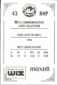1991 The Wiz New York Mets #43 Mark Bomback Back