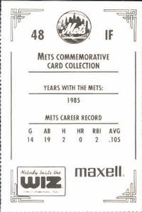 1991 The Wiz New York Mets #48 Larry Bowa Back
