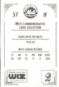 1991 The Wiz New York Mets #57 Larry Burright Back