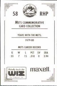 1991 The Wiz New York Mets #58 Ray Burris Back