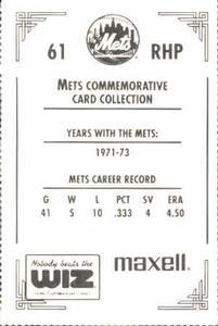 1991 The Wiz New York Mets #61 Buzz Capra Back