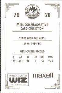 1991 The Wiz New York Mets #70 Kelvin Chapman Back