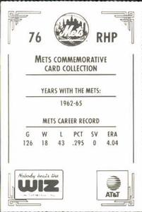 1991 The Wiz New York Mets #76 Galen Cisco Back