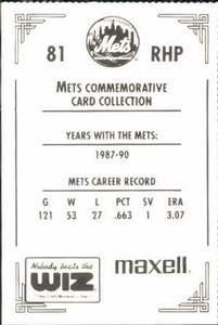 1991 The Wiz New York Mets #81 David Cone Back