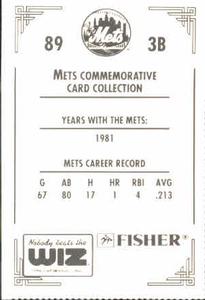 1991 The Wiz New York Mets #89 Mike Cubbage Back