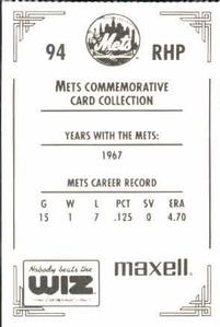 1991 The Wiz New York Mets #94 Bill Denehy Back
