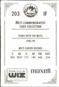 1991 The Wiz New York Mets #203 Howard Johnson Back