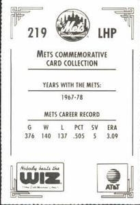 1991 The Wiz New York Mets #219 Jerry Koosman Back