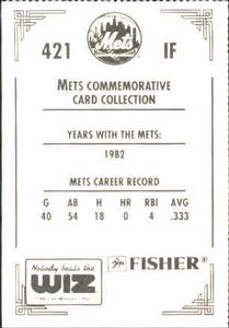 1991 The Wiz New York Mets #421 Tom Veryzer Back