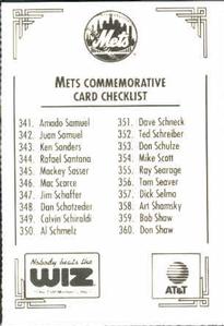 1991 The Wiz New York Mets #448 Checklist 321-360 Back