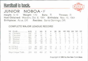 1992 Kahn's New York Mets #NNO Junior Noboa Back