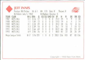 1993 Kahn's New York Mets #NNO Jeff Innis Back
