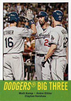 2012 Topps Heritage #412 Dodgers Big Three (Matt Kemp / Andre Ethier / Clayton Kershaw) Front