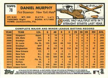 2012 Topps Heritage #78 Daniel Murphy Back