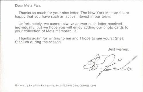 1986 Barry Colla New York Mets Photocards #2586 Bob Ojeda Back