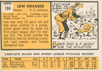 2012 Topps Heritage - 50th Anniversary Buybacks #104 Lew Krausse Back