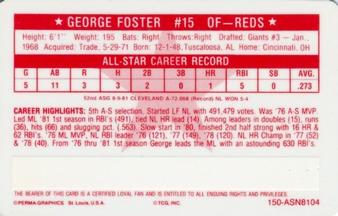 1981 Perma-Graphics All-Star Credit Cards #150-ASN8104 George Foster Back