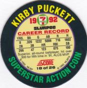 1992 Score 7-Eleven Superstar Action Coins #18 Kirby Puckett Back