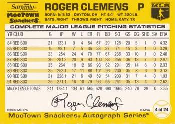 1992 MooTown Snackers #4 Roger Clemens Back