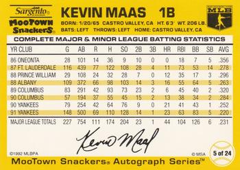 1992 MooTown Snackers #5 Kevin Maas Back