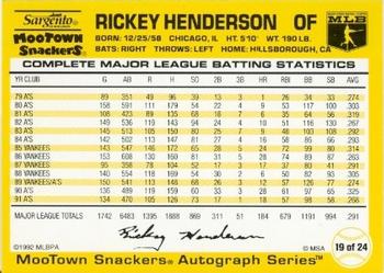 1992 MooTown Snackers #19 Rickey Henderson Back