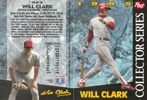 1995 Post Collector Series 3x5 #16 Will Clark Front