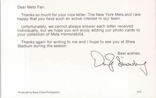 1988 Barry Colla New York Mets Postcards #988 Darryl Strawberry Back