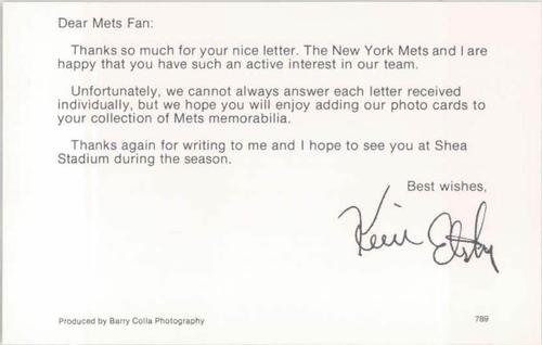 1989 Barry Colla New York Mets Postcards #789 Kevin Elster Back