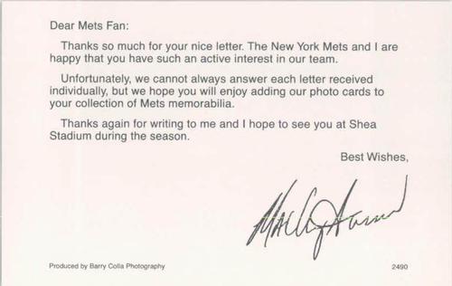 1990 Barry Colla New York Mets Postcards #2490 Mackey Sasser Back