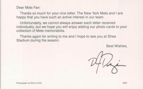 1991 Barry Colla New York Mets Postcards #3091 D.J. Dozier Back