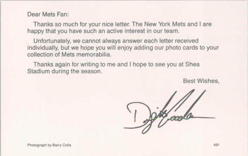 1991 Barry Colla New York Mets Postcards #491 Dwight Gooden Back