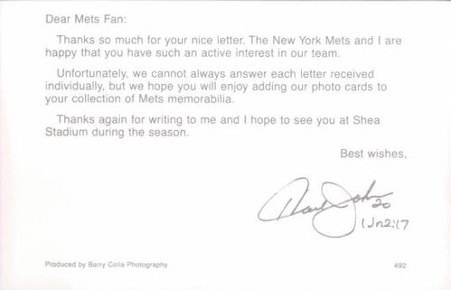 1992 Barry Colla New York Mets Postcards #492 Howard Johnson Back