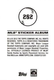 2012 Topps Stickers #282 Sandy Koufax Back