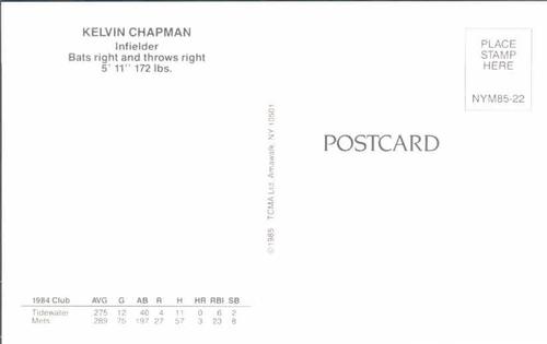 1985 TCMA New York Mets Postcards #NYM85-22 Kelvin Chapman Back