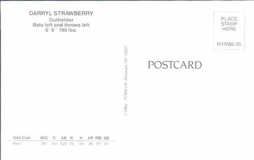 1985 TCMA New York Mets Postcards #NYM85-35 Darryl Strawberry Back