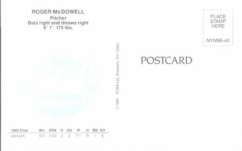1985 TCMA New York Mets Postcards #NYM85-40 Roger McDowell Back