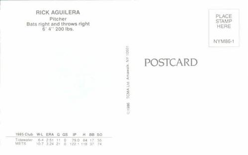1986 TCMA New York Mets Postcards #NYM86-1 Rick Aguilera Back