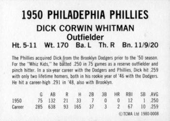 1980 TCMA 1950 Philadelphia Phillies Whiz Kids #0008 Dick Whitman Back