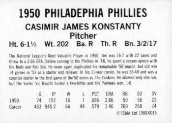 1980 TCMA 1950 Philadelphia Phillies Whiz Kids #0015 Jim Konstanty Back