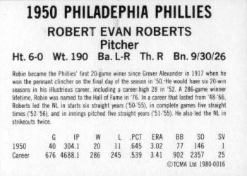 1980 TCMA 1950 Philadelphia Phillies Whiz Kids #0016 Robin Roberts Back