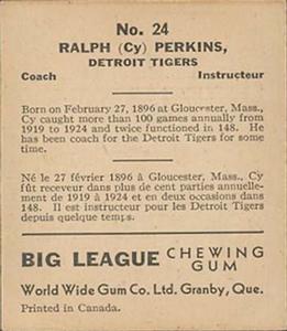 1936 World Wide Gum (V355) #24 Cy Perkins Back