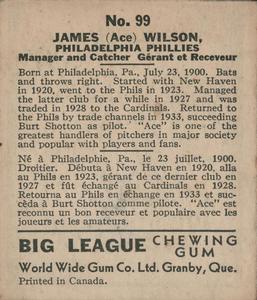 1936 World Wide Gum (V355) #99 Jimmie Wilson Back