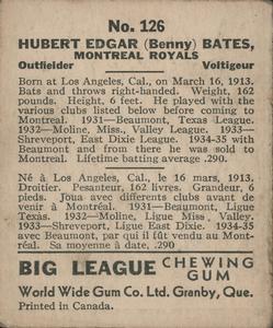 1936 World Wide Gum (V355) #126 Benny Bates Back