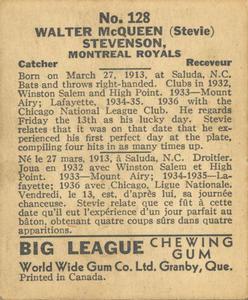 1936 World Wide Gum (V355) #128 Stevie Stephenson Back