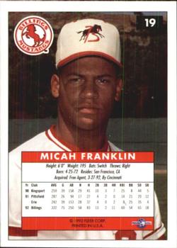 1992-93 Fleer Excel #19 Micah Franklin Back