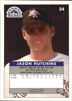 1992-93 Fleer Excel #34 Jason Hutchins Back