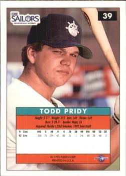 1992-93 Fleer Excel #39 Todd Pridy Back