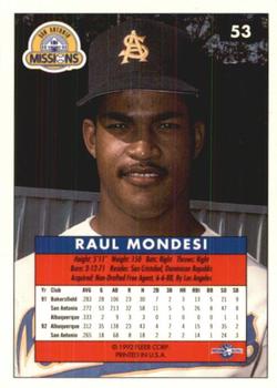 1992-93 Fleer Excel #53 Raul Mondesi Back